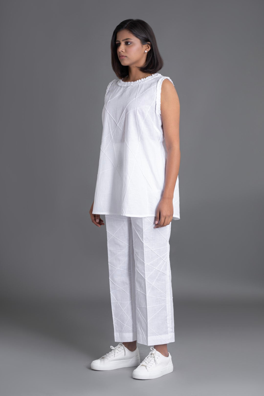 White Crazy Pintuck Top