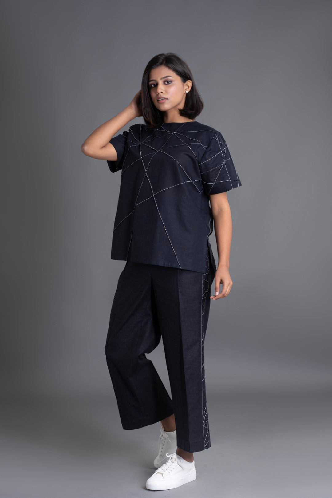 Black with White Crazy Pintuck Pant