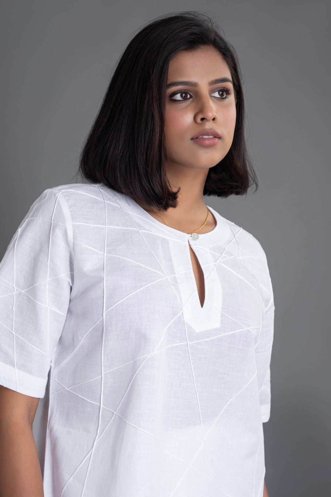 White on White Half Sleeve Crazy Pintuck Top with Crazy Pintuck Trousers