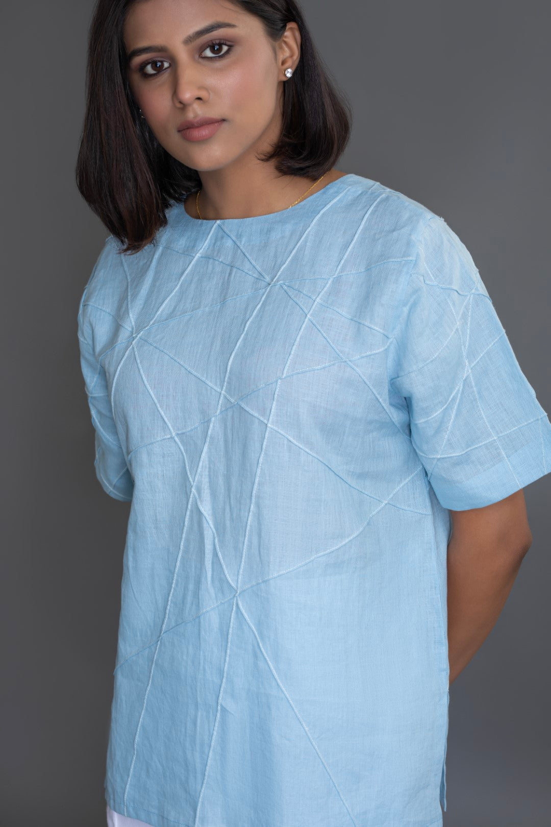 White on Ice Half Sleeve Crazy Pintuck Top