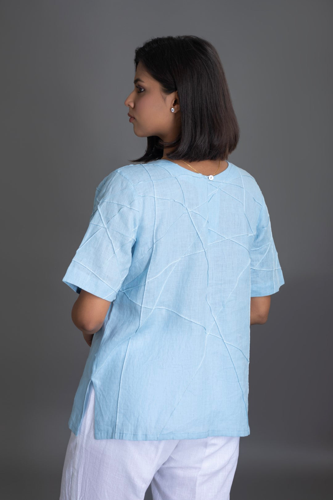 White on Ice Half Sleeve Crazy Pintuck Top