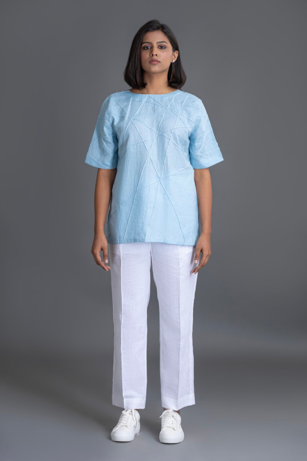 White on Ice Half Sleeve Crazy Pintuck Top