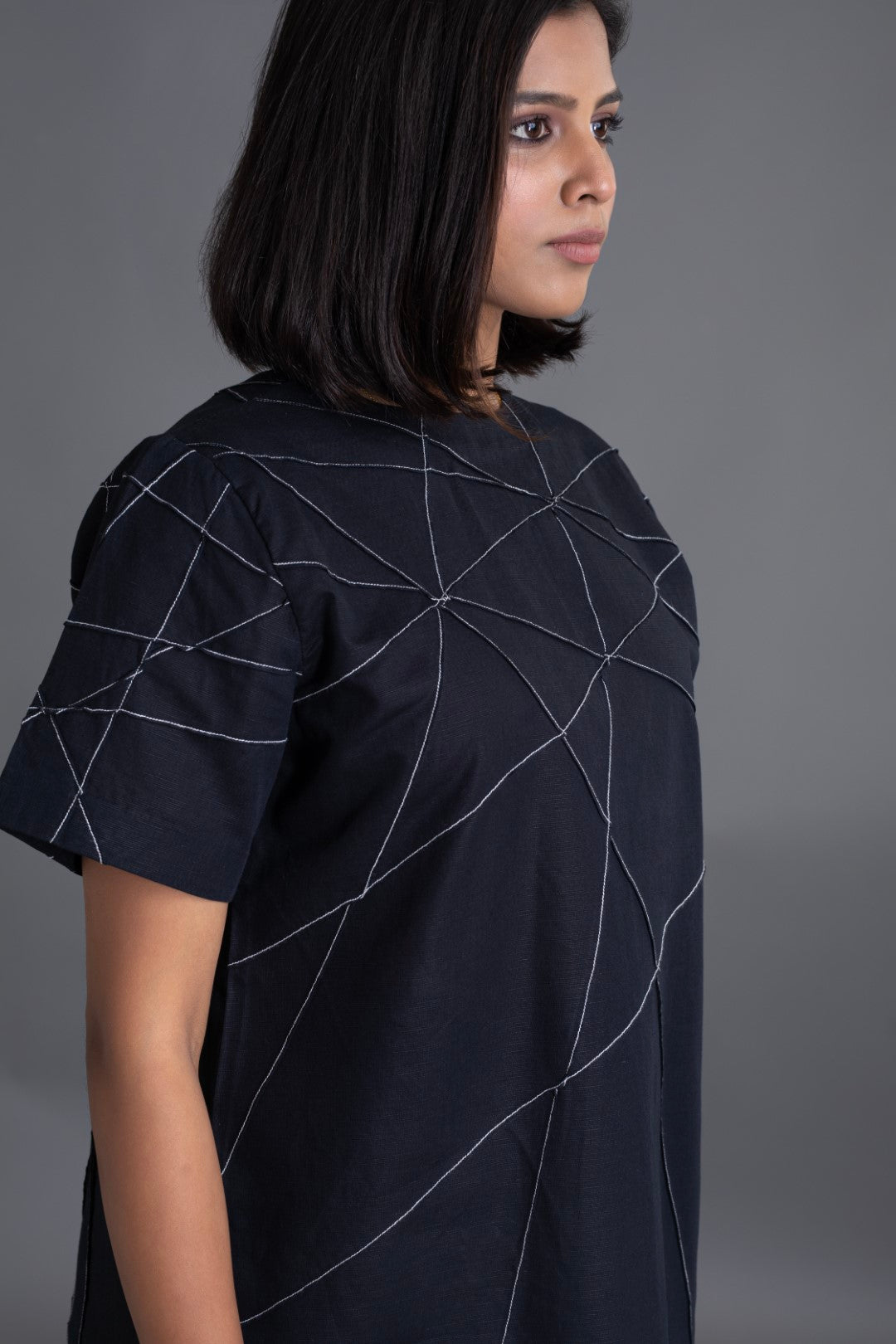 Black with White Half Sleeve Crazy Pintuck Top with trousers