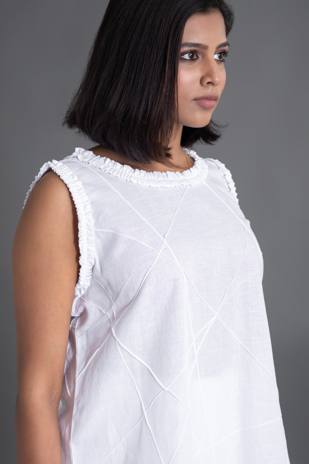 White Crazy Pintuck Top