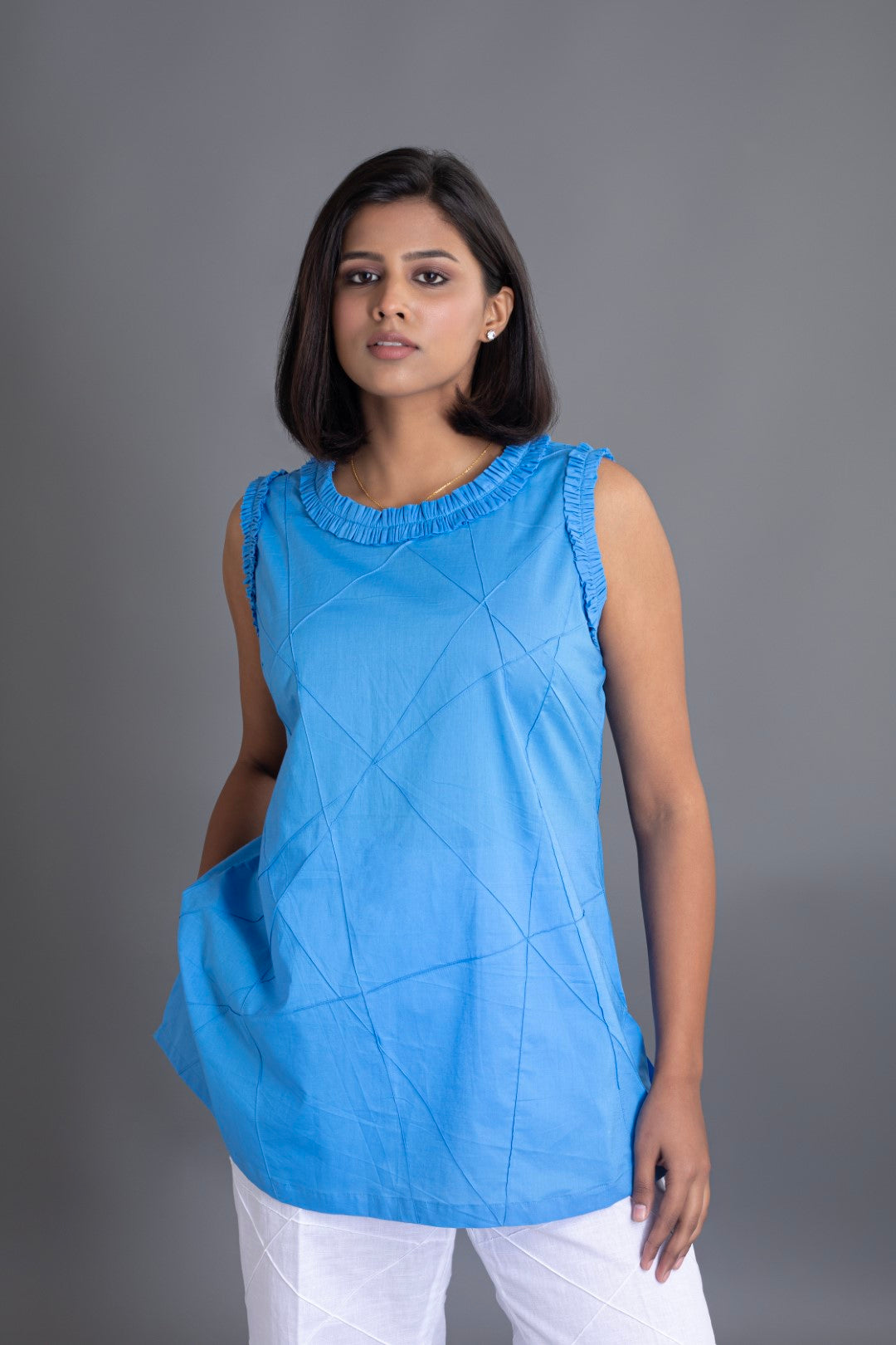 Cornflower Blue Crazy Pintuck Top