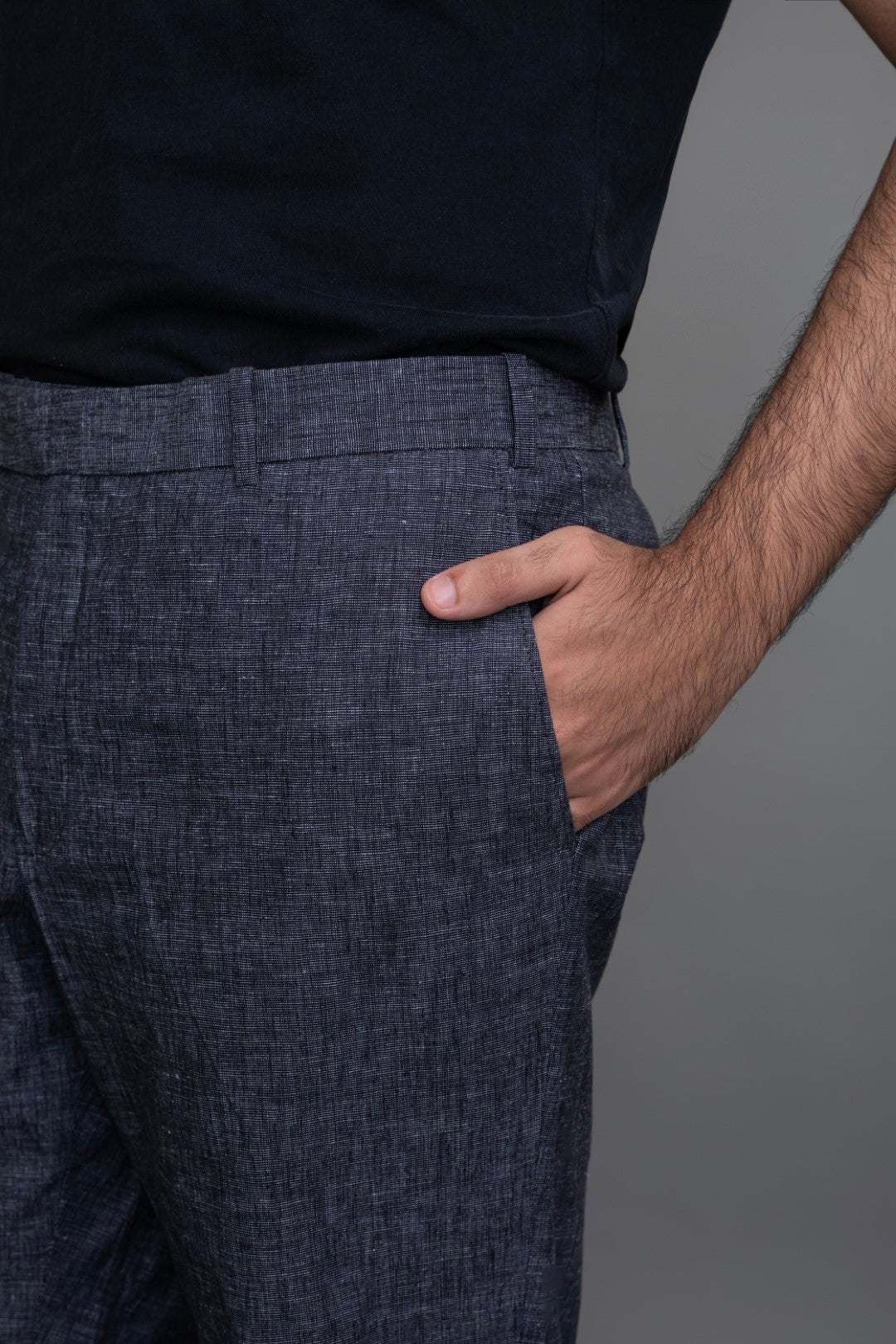 Grey Chambray Linen Trousers