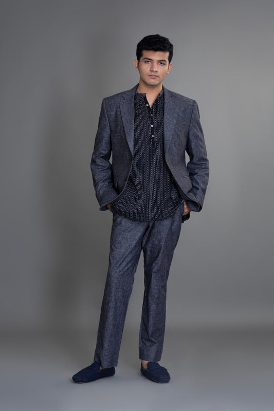 Grey Chambray Linen Suit