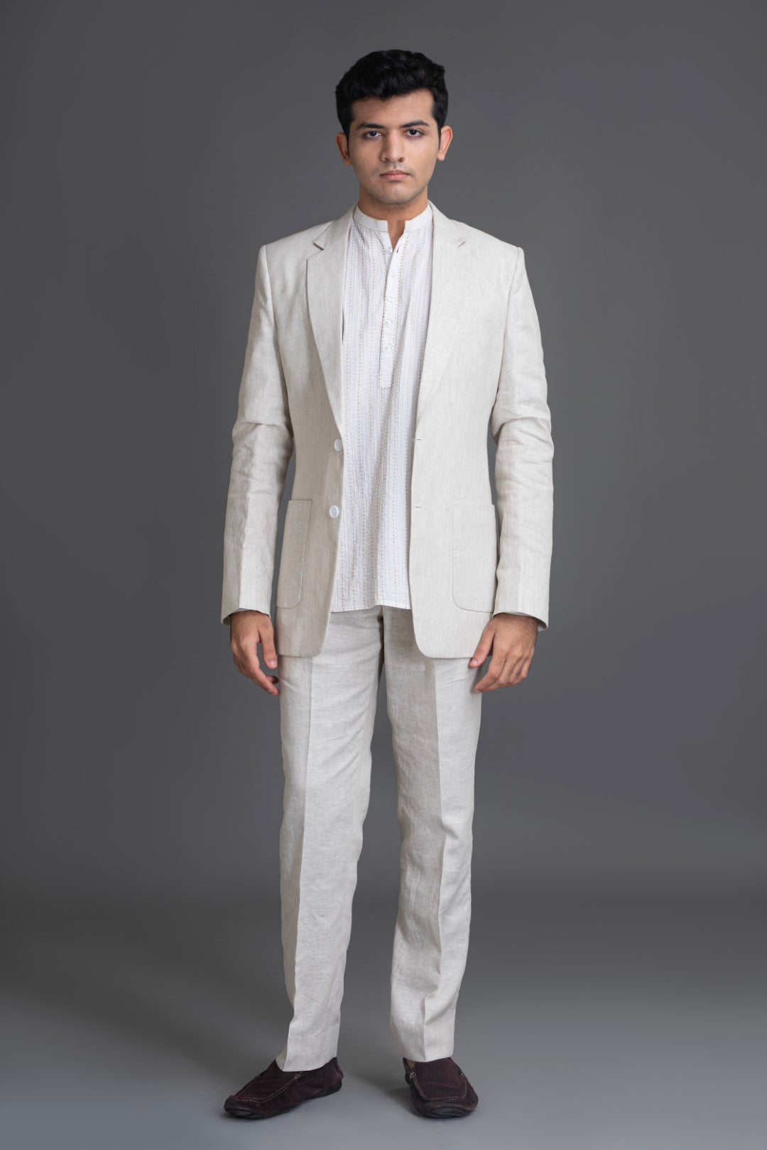 Ecru Chambray Linen Suit