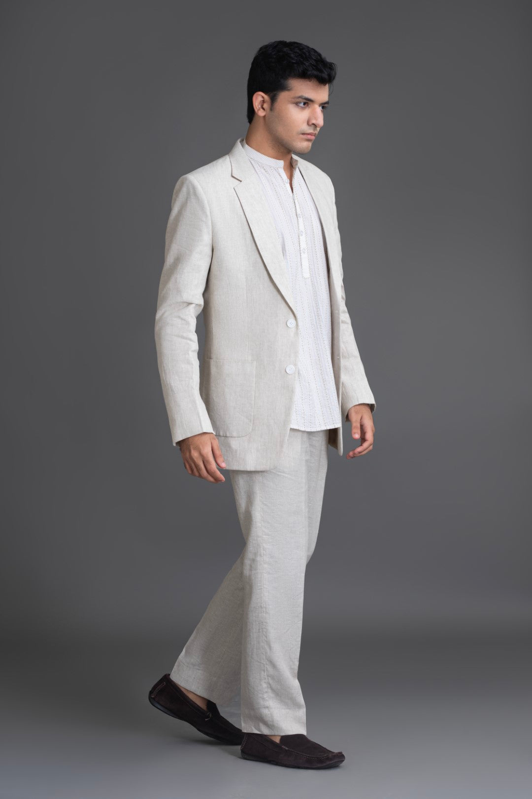 Ecru Chambray Linen Suit