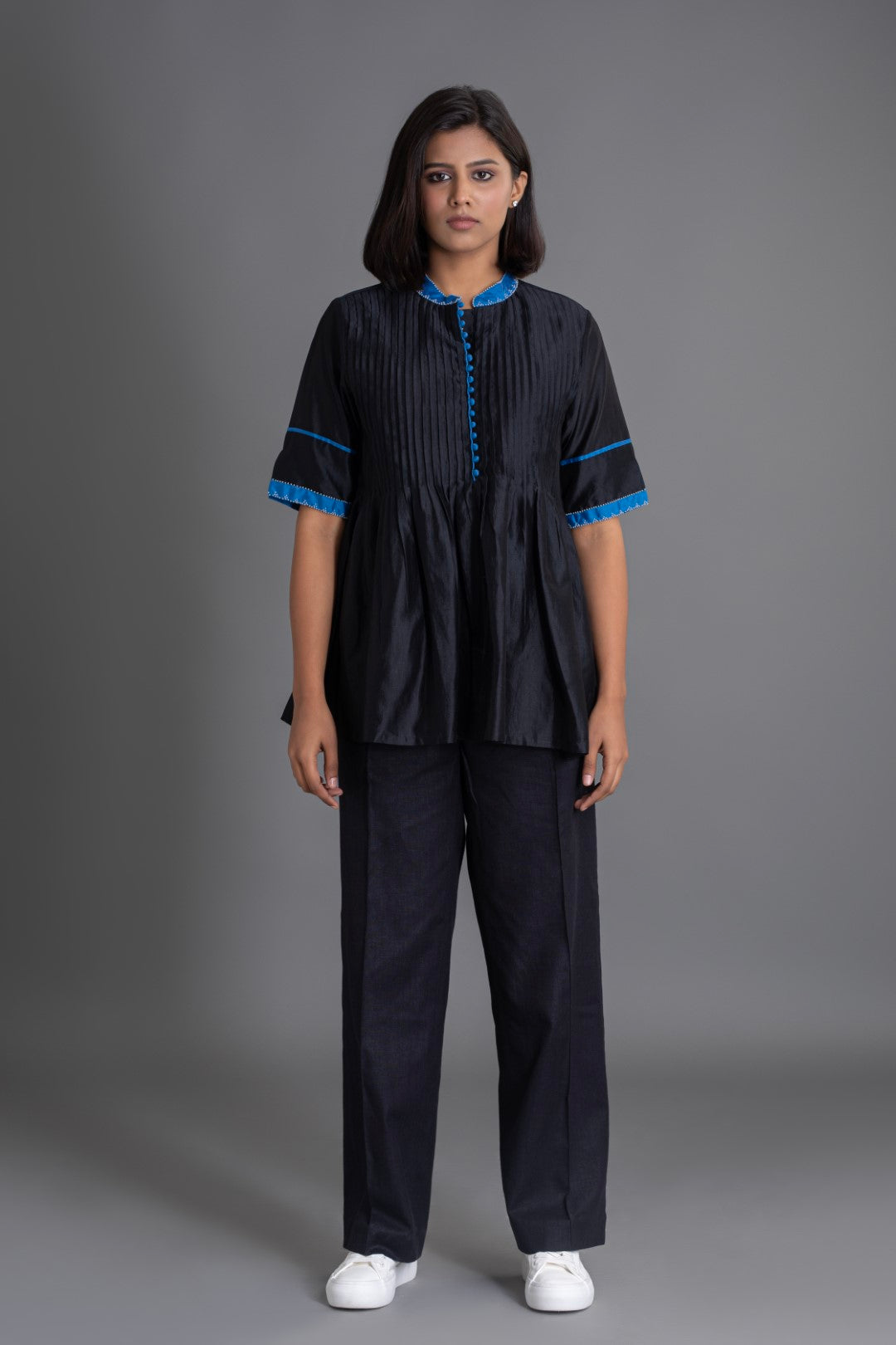 Obsidian Top with Royal Blue collar and cuff