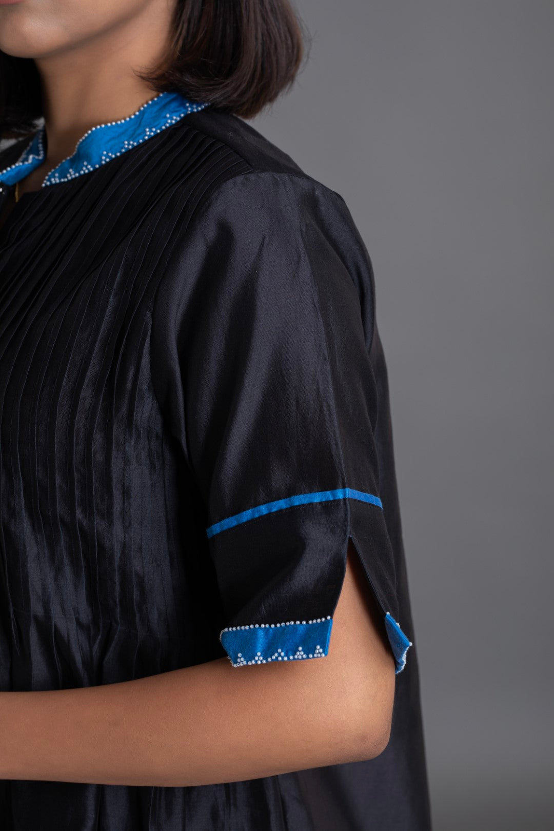 Obsidian Top with Royal Blue collar and cuff