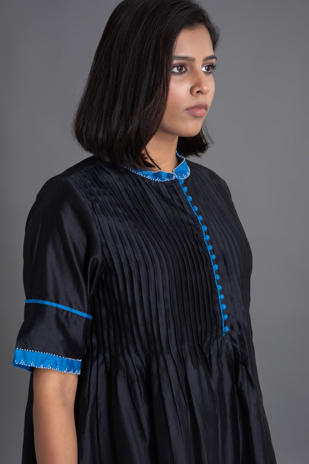 Obsidian Top with Royal Blue collar and cuff