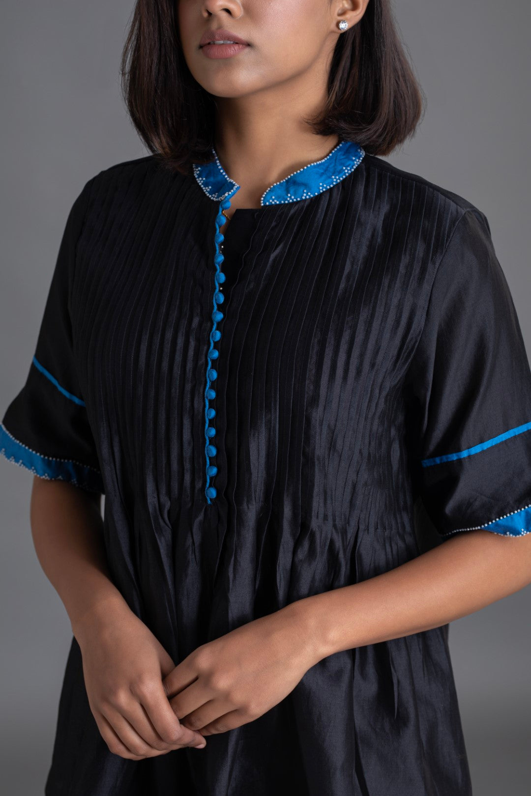 Obsidian Top with Royal Blue collar and cuff