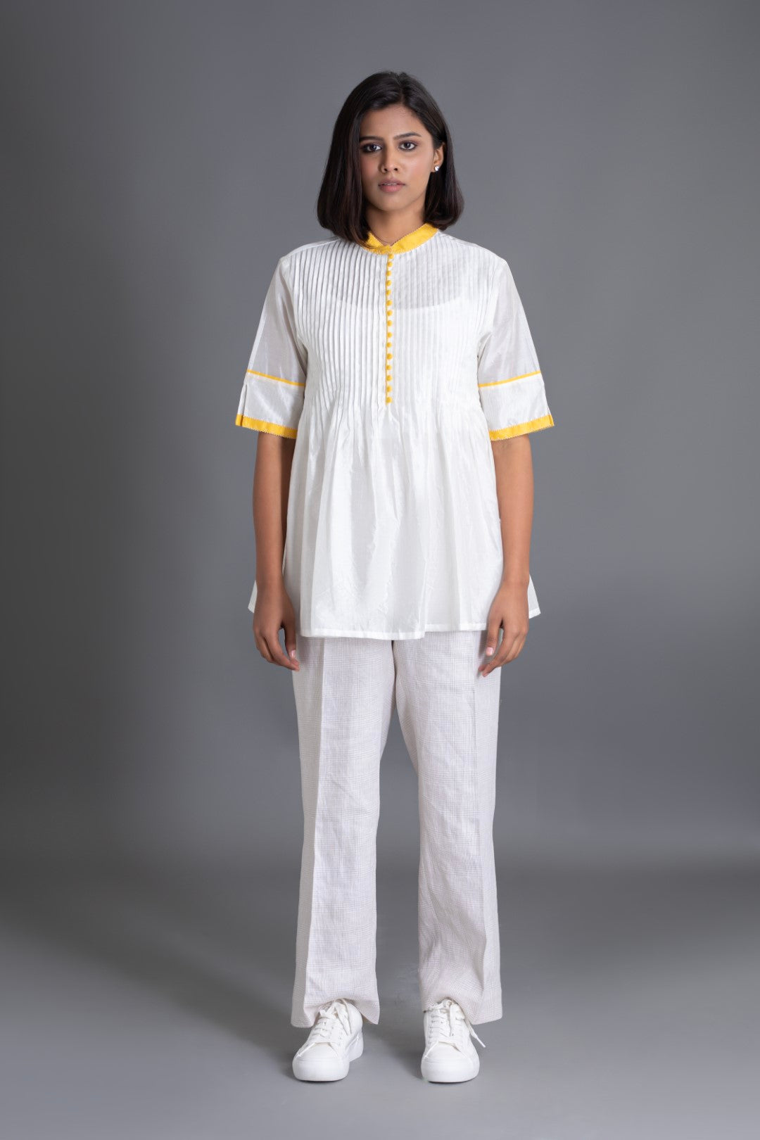 Ivory Top with  Canary collar and cuff