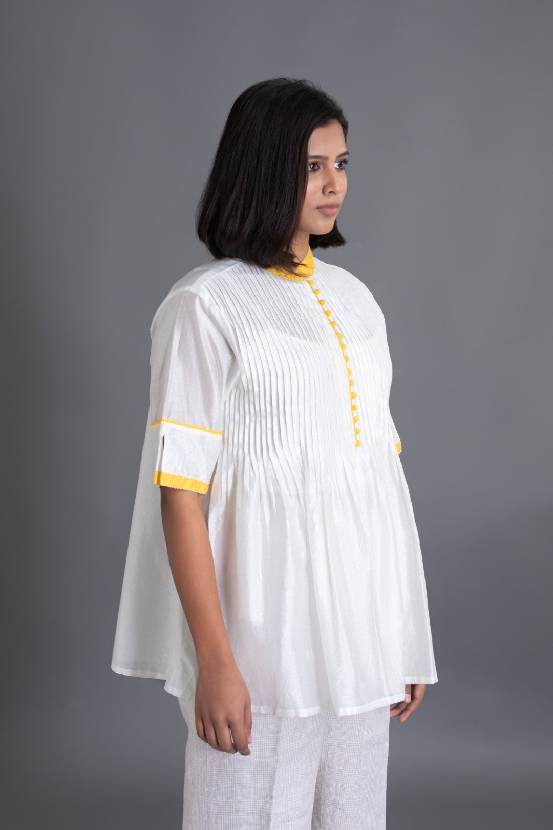 Ivory Top with  Canary collar and cuff