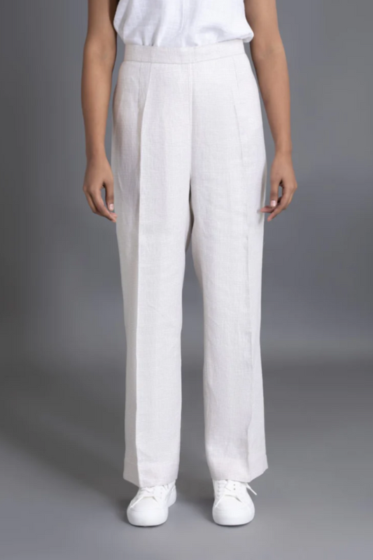 Ecru Micro Houndstooth Linen Pants