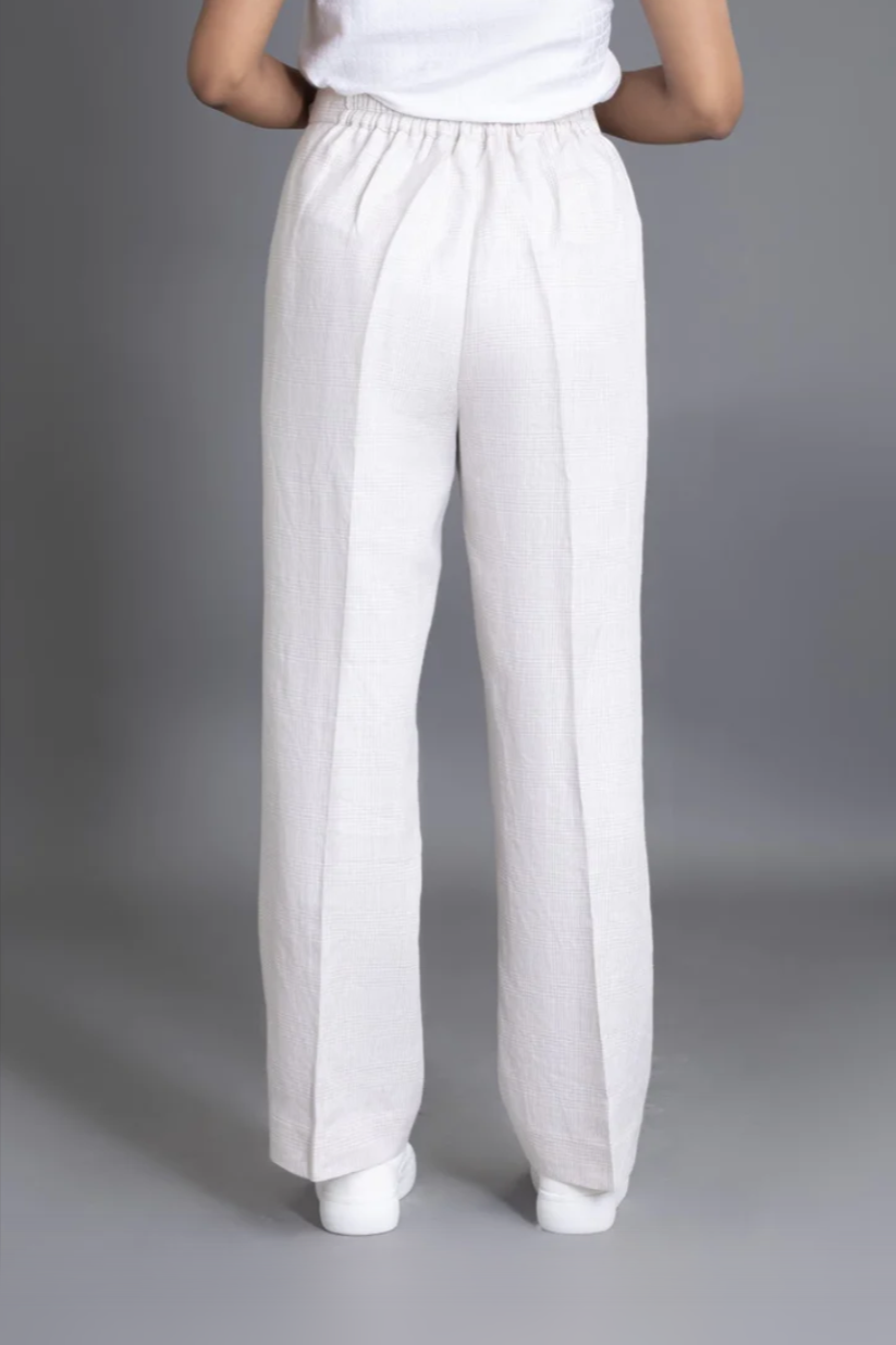 Ecru Micro Houndstooth Linen Pants
