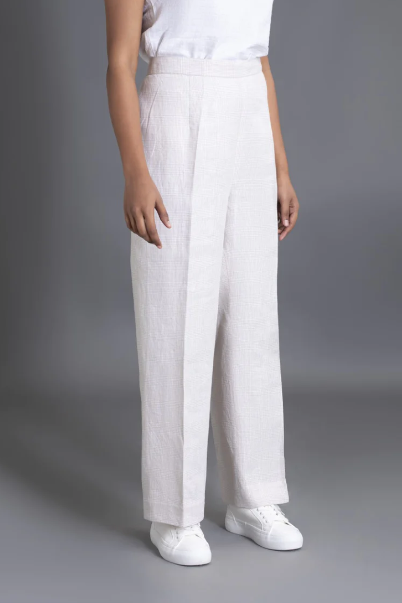 Ecru Micro Houndstooth Linen Pants