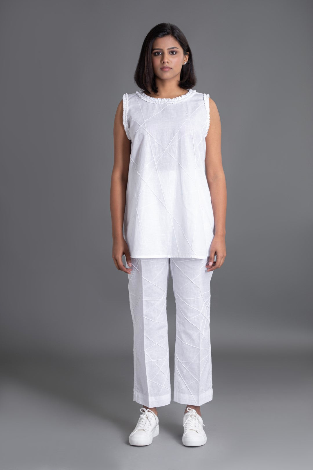 White Crazy Pintuck Top with Trousers