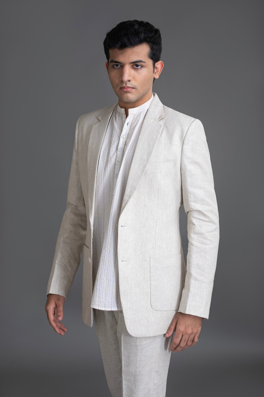 Ecru Chambray Linen Suit